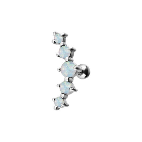Barbell orecchio 5 pietre opale in acciaio