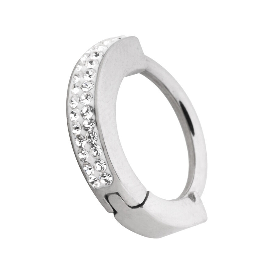 Clip in anello d'argento in acciaio chirurgico con cristalli chiari