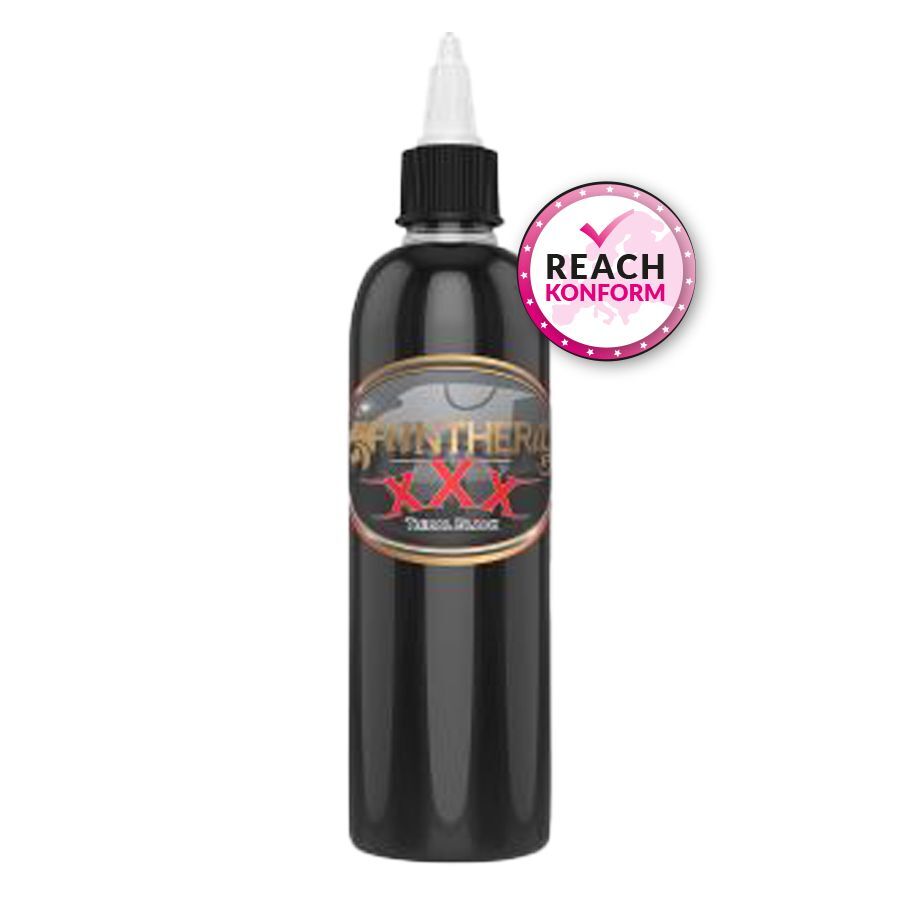 Panthera Black Ink XXX Tribal inchiostro per tatuaggi Bottiglia di Panthera Black Ink XXX Tribal, 150 ml, nero, su sfondo bianco