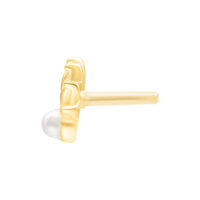 Inserto per piercing dorato con perla su sfondo bianco