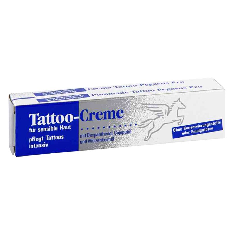 Crema per Tatuaggi Pegasus 25ml in scatola blu con logo bianco di Pegasus