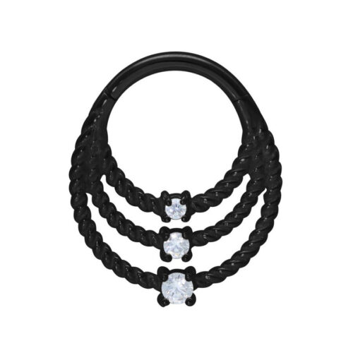 Septum Clicker Triple Twisted Cristalli Acciaio - Nero