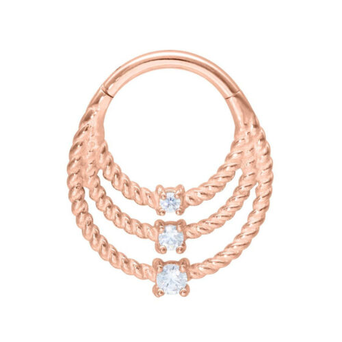 Septum Clicker Triple Twisted Cristalli Acciaio - Oro rosa