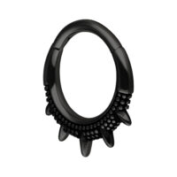 Oriental Spiked Clicker nero in acciaio chirurgico con borchie e punte su sfondo bianco
