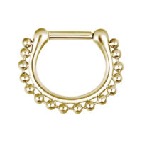 Clicker per Setto in Oro 1,6 mm Spessore Clicker per setto in oro con spessore di 1,6 mm e diametro interno di 8,0 mm su sfondo bianco