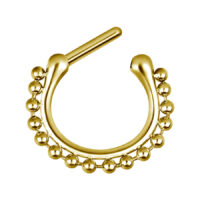 Clicker per Setto in Oro con Catena a Sfera Clicker per setto in oro in acciaio chirurgico con catena a sfera su sfondo bianco