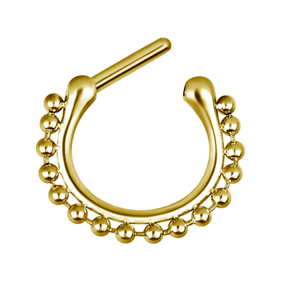 Clicker per Setto in Oro con Catena a Sfera Clicker per setto in oro in acciaio chirurgico con catena a sfera su sfondo bianco