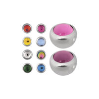 Sfere a clip in argento con cristalli colorati Sfere piercing in argento con cristalli colorati su sfondo bianco