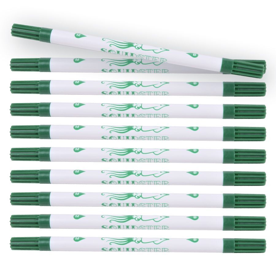 Dieci penne Tattoo Squidster verdi su sfondo bianco