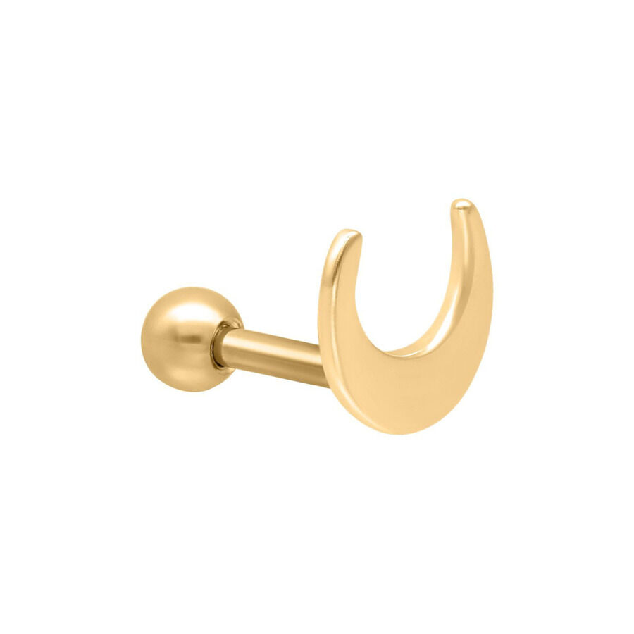 Barbell dorato per l'orecchio a forma di luna su sfondo bianco