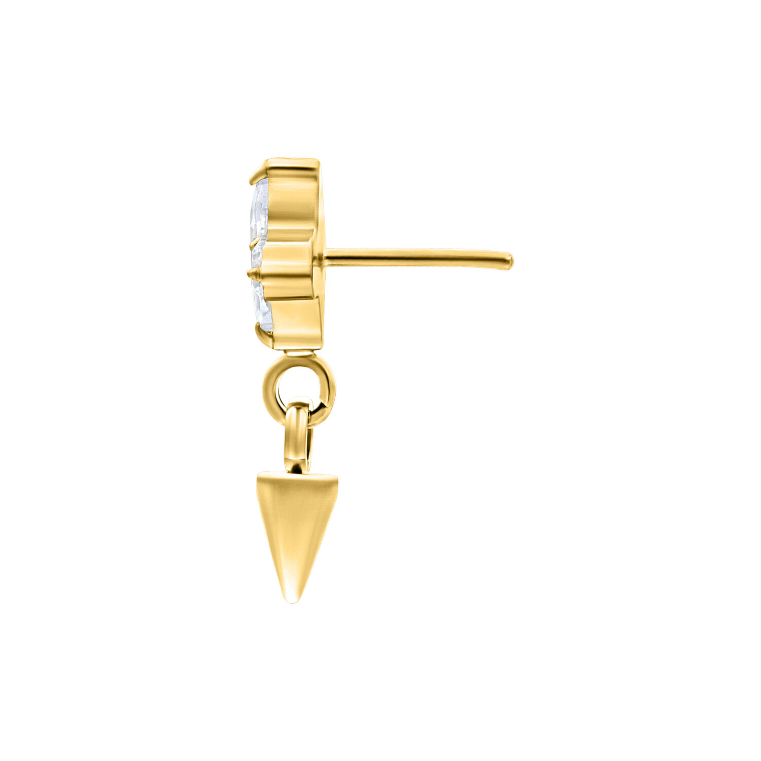 Punta in titanio dorato con cristallo e spike su sfondo bianco
