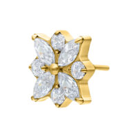 Astuccio in metallo dorato con pietre cristalline a forma di fiore