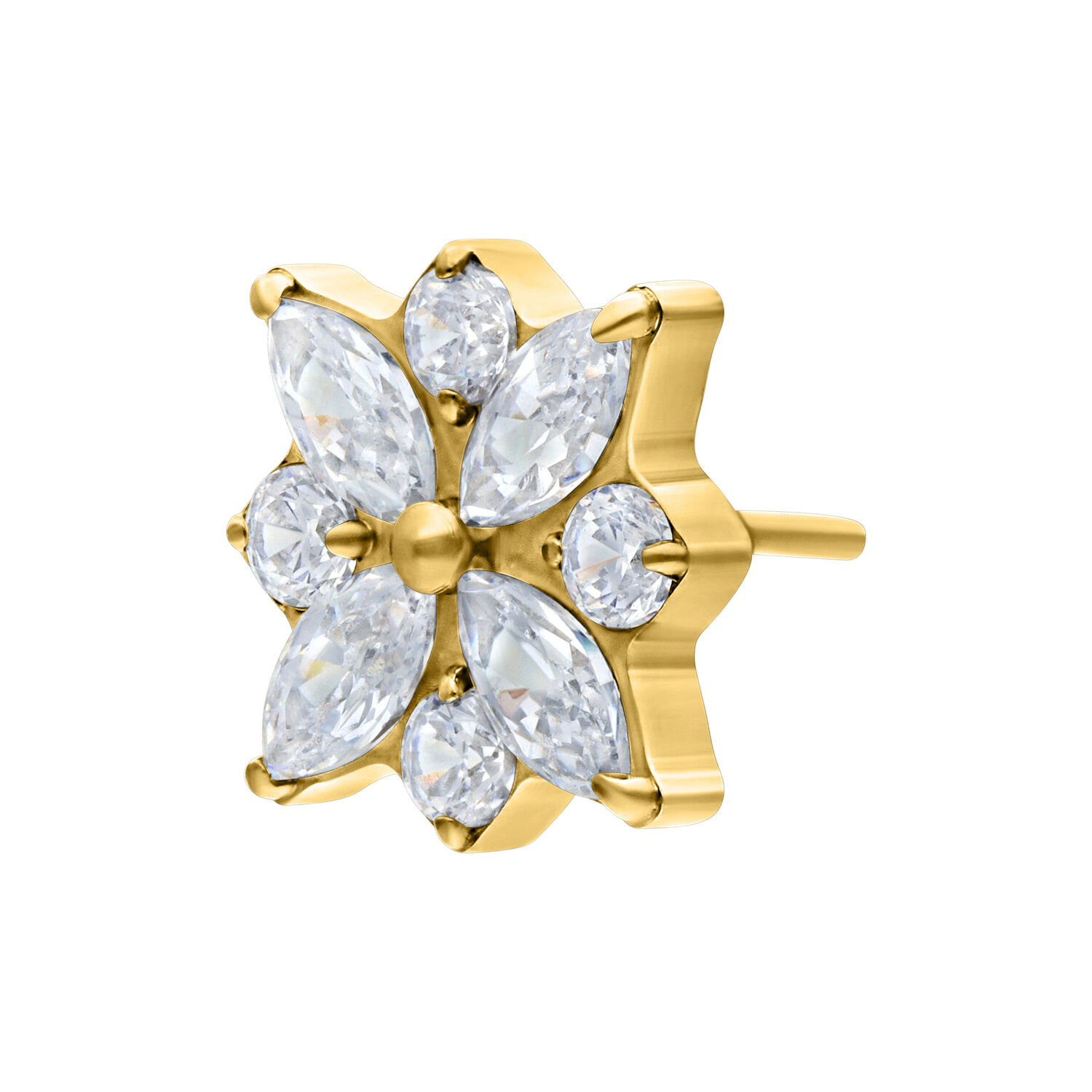 Astuccio in metallo dorato con pietre cristalline a forma di fiore