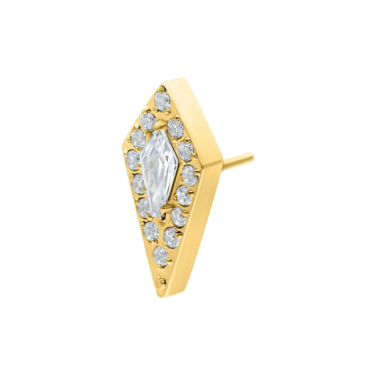 Punta dorata con decorazione in cristallo su sfondo bianco