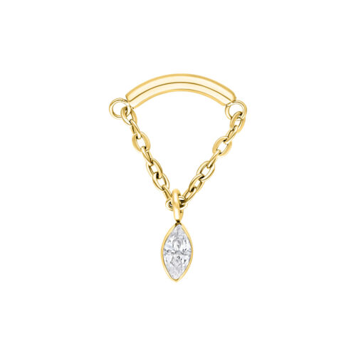 Inserto per piercing dorato con cristallo chiaro e elementi a catena