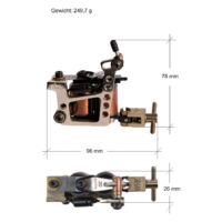 Macchina per tatuaggi Bronze Gun II con telaio in ottone Macchina per tatuaggi Bronze Gun II in ottone con bobina in rame su sfondo bianco