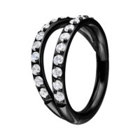 Clicker in titanio nero con doppia fila di cristalli su sfondo bianco