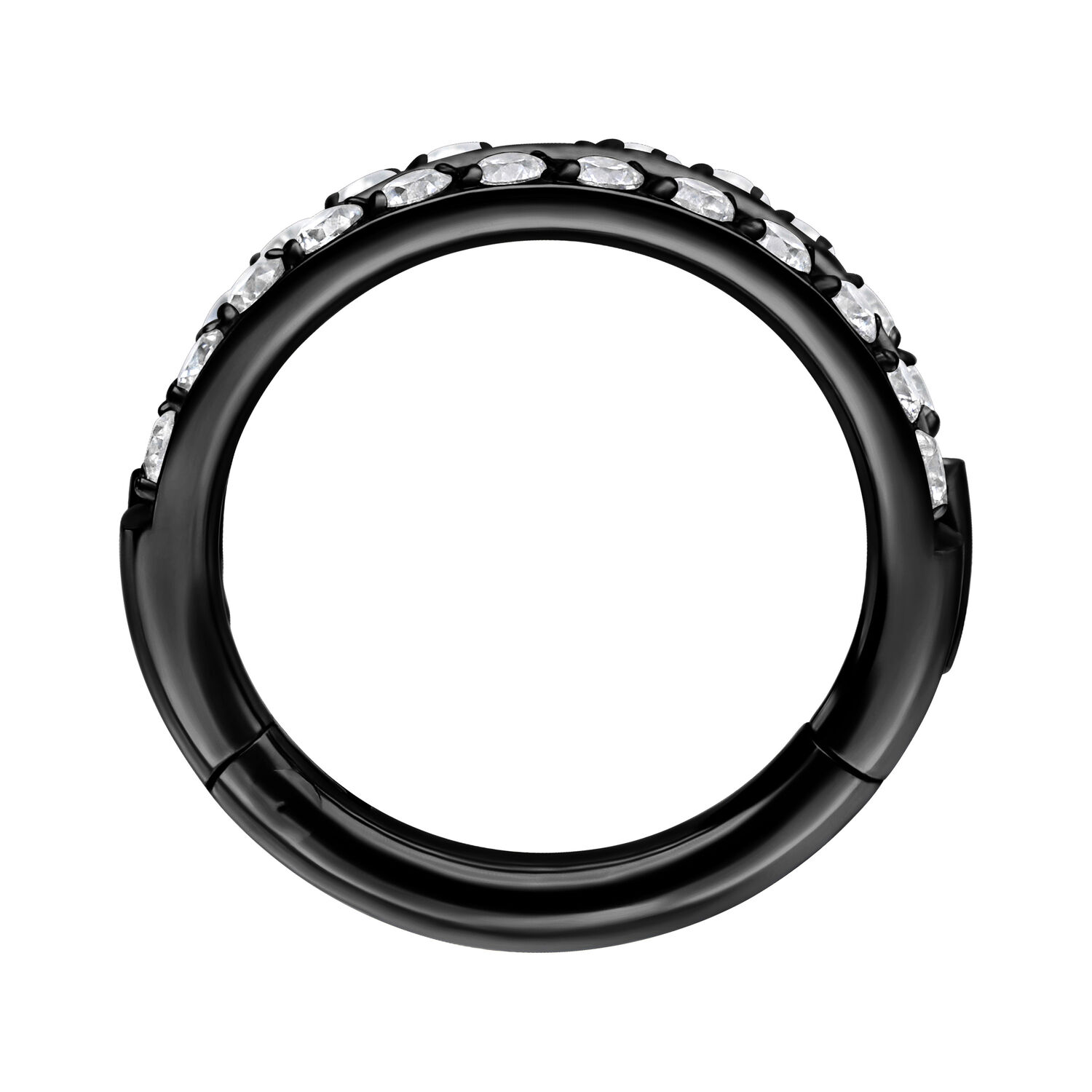 Clicker in Titanio Nero con Doppia Fila di Cristalli su Sfondo Bianco