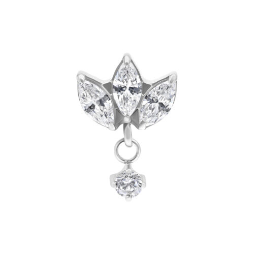 Attacco Soraya in argento con cristalli chiari su sfondo bianco