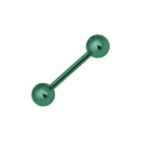 Barbell Piercing in titanio verde scuro Barbell in titanio verde scuro con due sfere su sfondo bianco